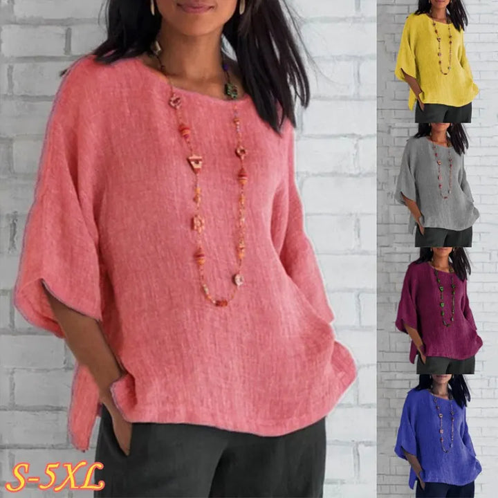 Saori | Haut chic uni en coton et lin