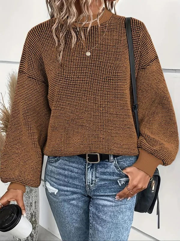 Zianna - Pull élégant en maille gaufrée à manches lanternes