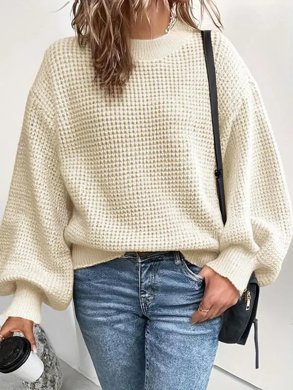 Zianna - Pull élégant en maille gaufrée à manches lanternes