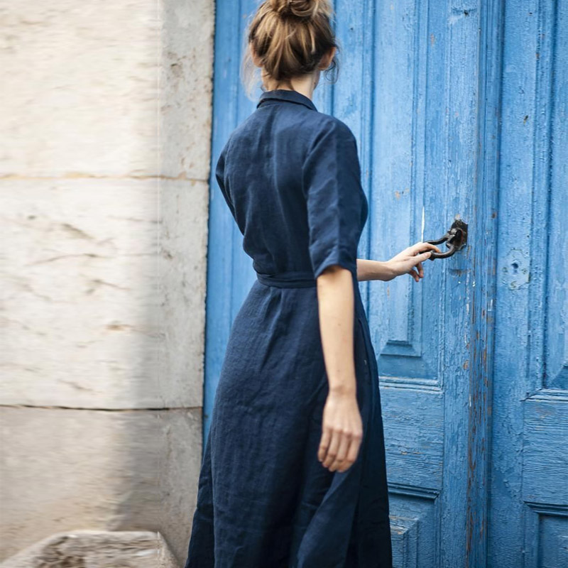 Flaminia | Robe-chemise midi stylée avec ceinture à la taille