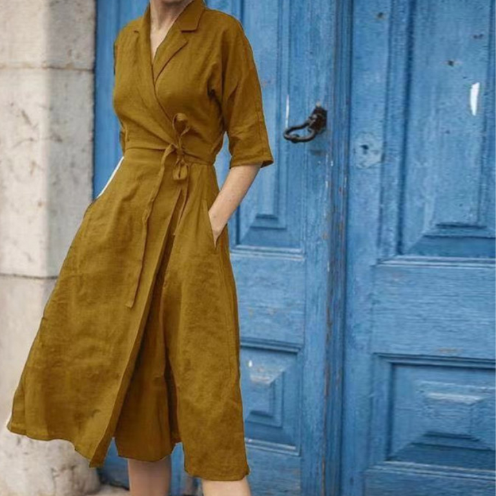 Flaminia | Robe-chemise midi stylée avec ceinture à la taille