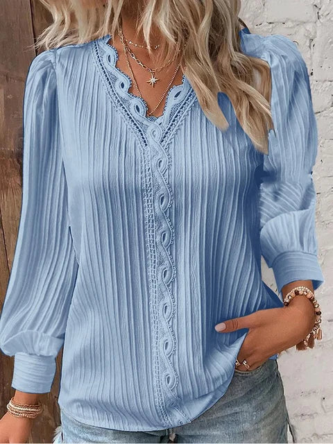 Natalina - Blouse élégante en maille col V manches longues