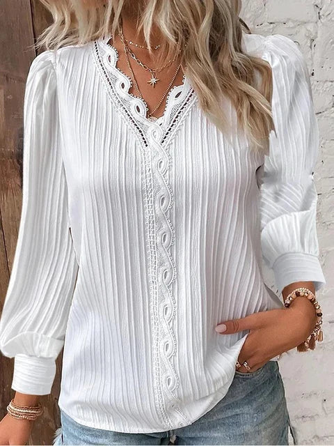 Natalina - Blouse élégante en maille col V manches longues