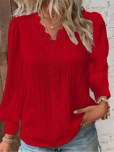 Natalina - Blouse élégante en maille col V manches longues