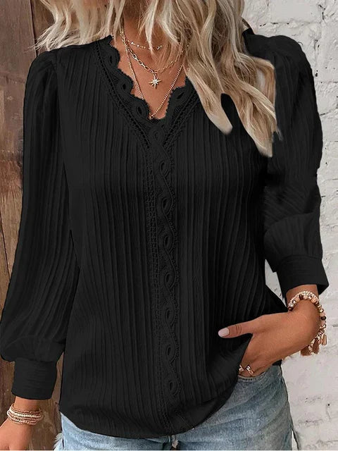 Natalina - Blouse élégante en maille col V manches longues