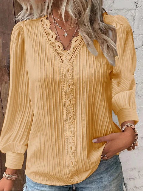 Natalina - Blouse élégante en maille col V manches longues