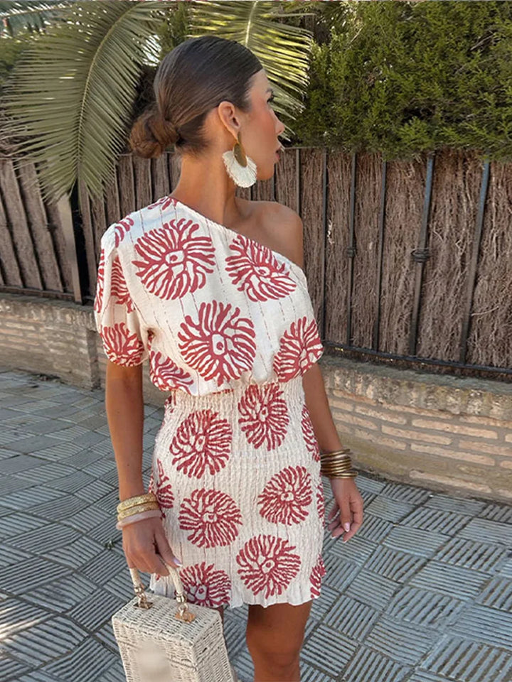 Wanda | Robe Épaule Asymétrique Imprimée Élégante pour Femmes