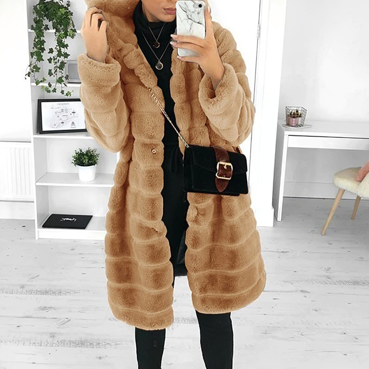 Alecia - Manteau épais en fausse fourrure avec capuche