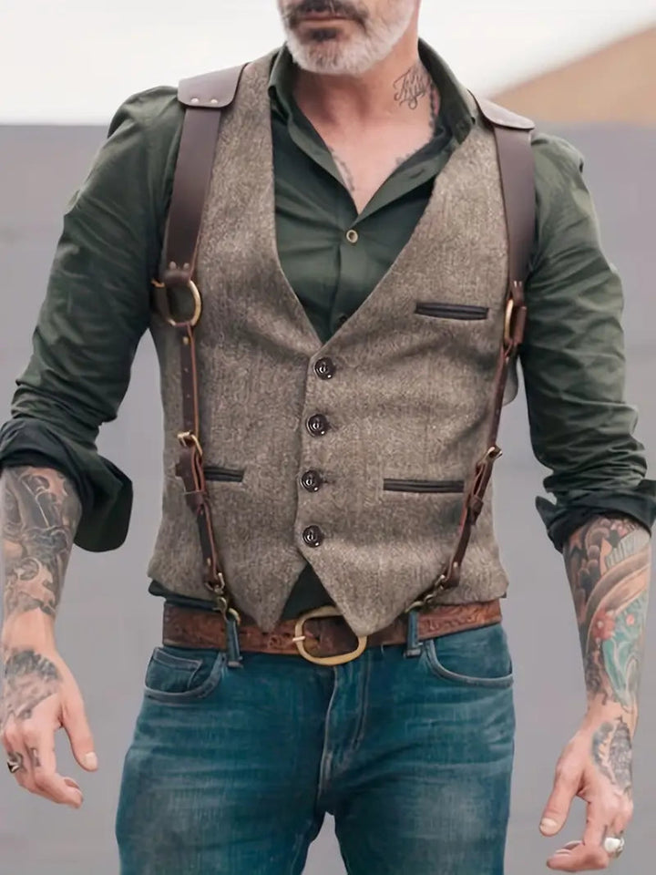 Gilet réversible à col en V vintage masculin 1