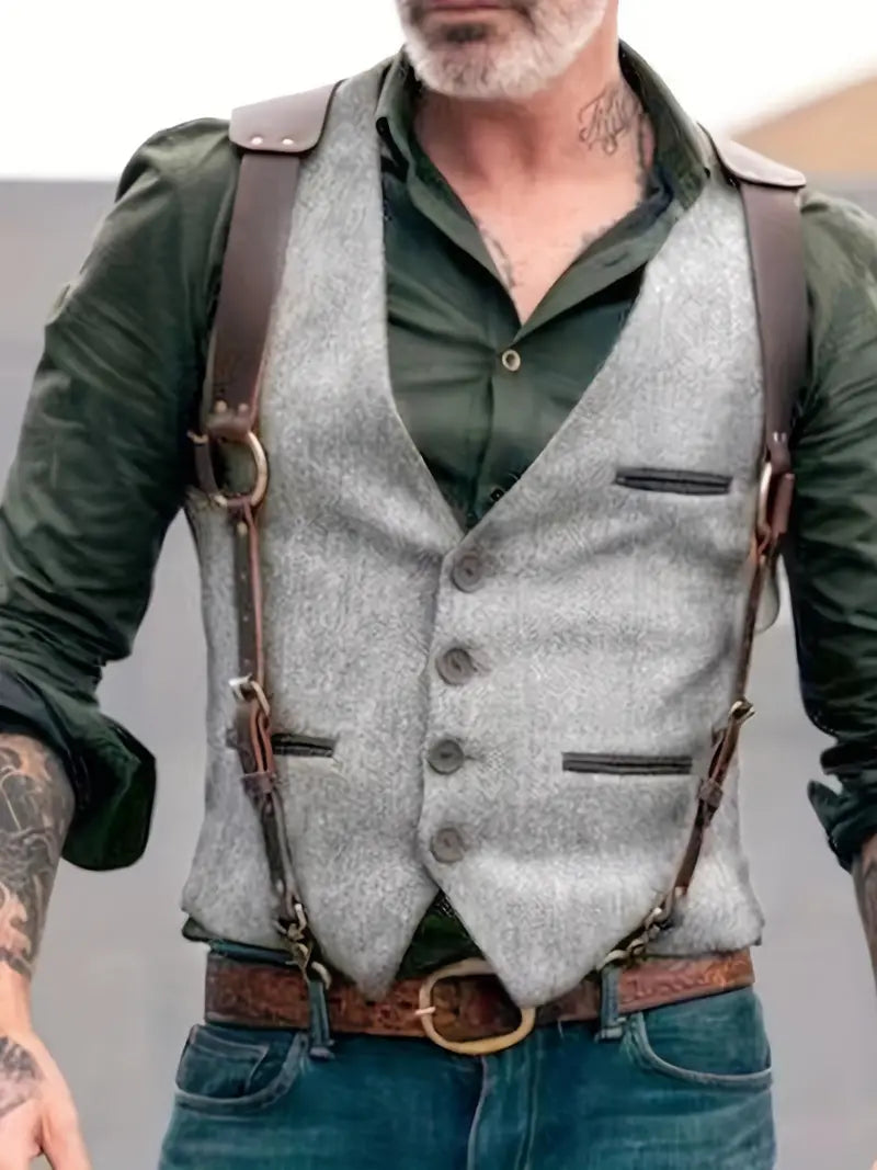 Gilet réversible à col en V vintage masculin 2