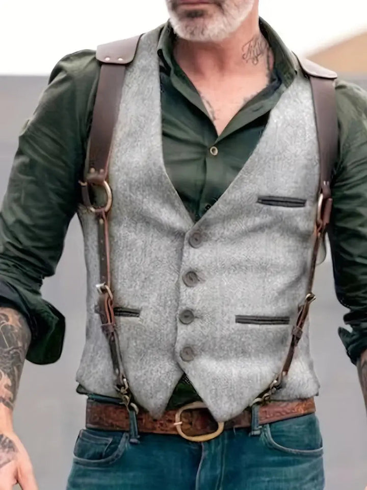 Gilet réversible à col en V vintage masculin 2