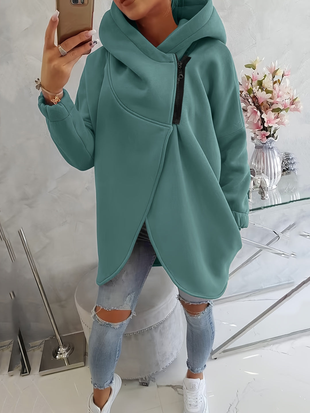 Brielle - Veste hoodie zippée oversize chaude et élégante