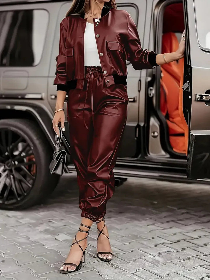 Ruby - Ensemble stylé veste effet cuir et pantalon jogging