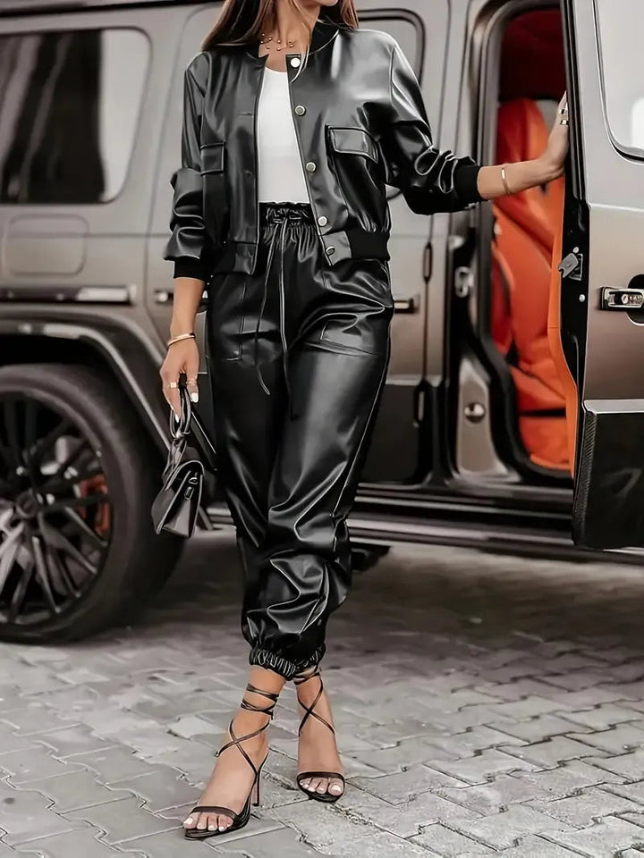 Ruby - Ensemble stylé veste effet cuir et pantalon jogging
