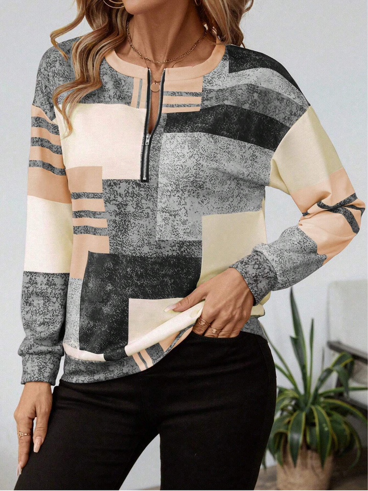 Karah - Pull Vintage Stylé avec Empiècements Colorés et Demi-Zip
