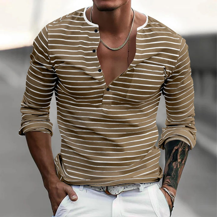 Jewel | Élégant Henley rayé pour hommes