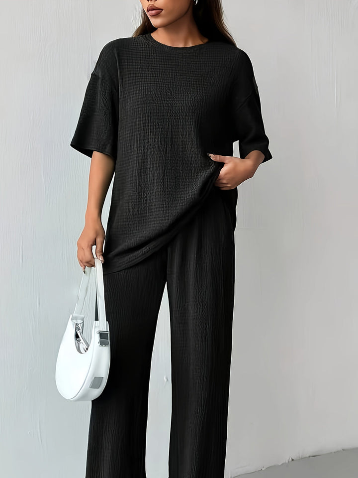 Alynna - Ensemble t-shirt manches courtes décontracté et pantalon large
