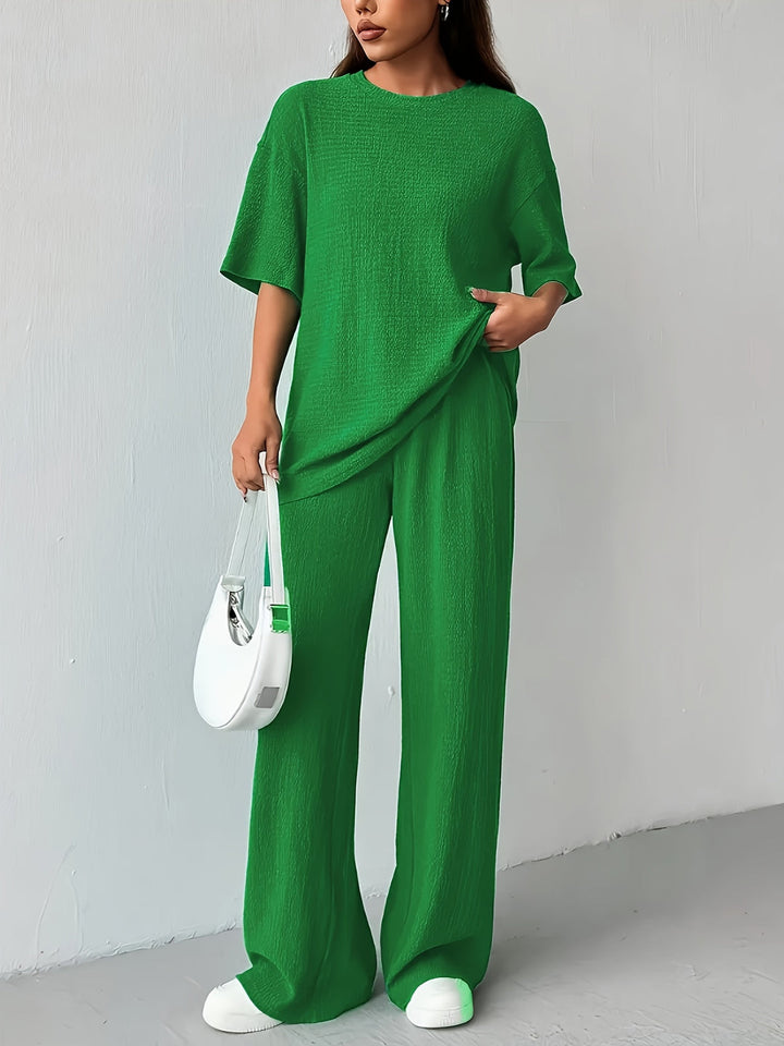 Alynna - Ensemble t-shirt manches courtes décontracté et pantalon large