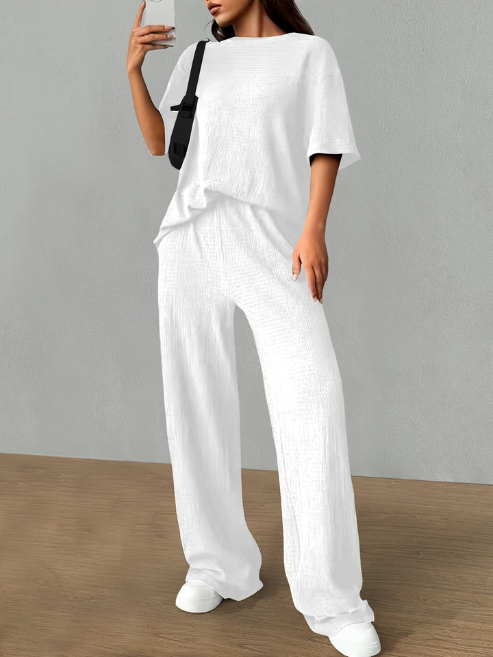 Alynna - Ensemble t-shirt manches courtes décontracté et pantalon large