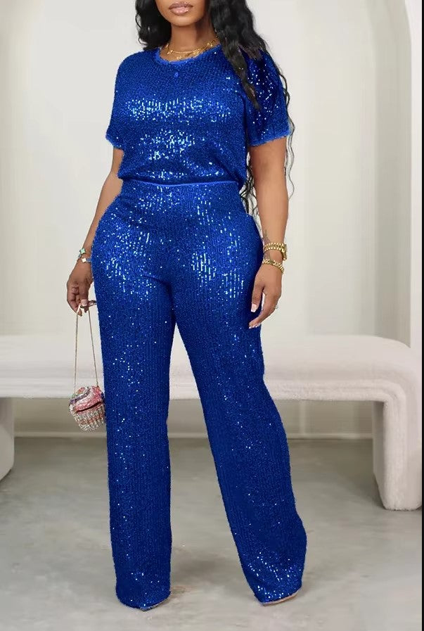 Adriana - Ensemble stylé t-shirt à sequins et pantalon taille haute