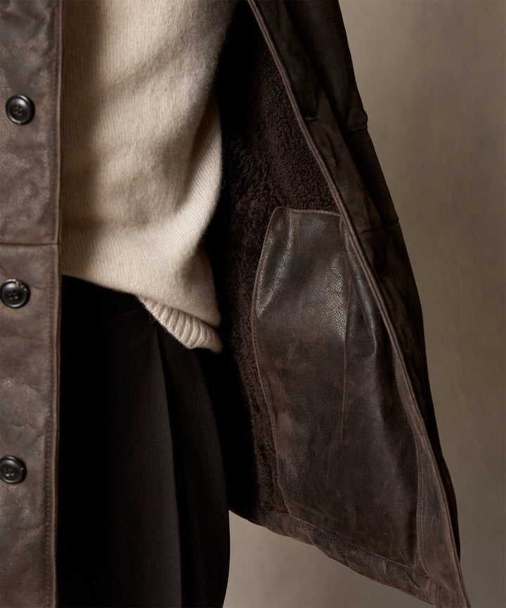 Grey | Veste Chore en cuir et shearling pour homme