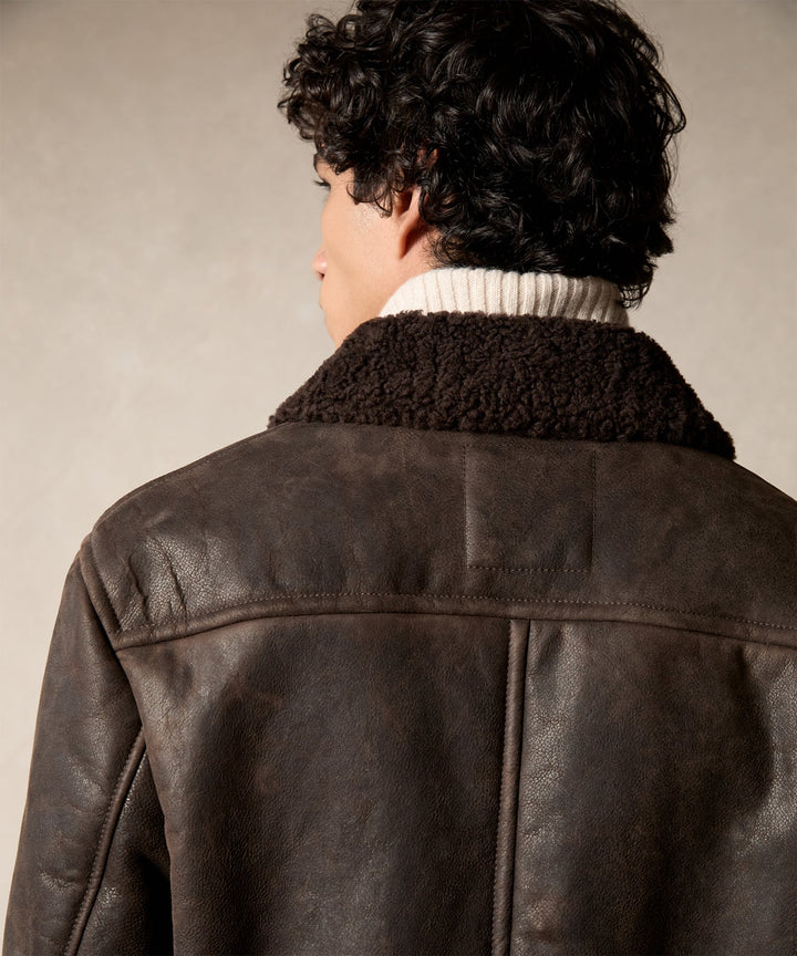 Grey | Veste Chore en cuir et shearling pour homme