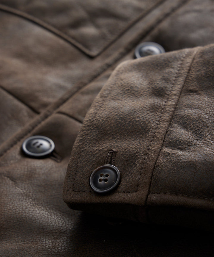 Grey | Veste Chore en cuir et shearling pour homme