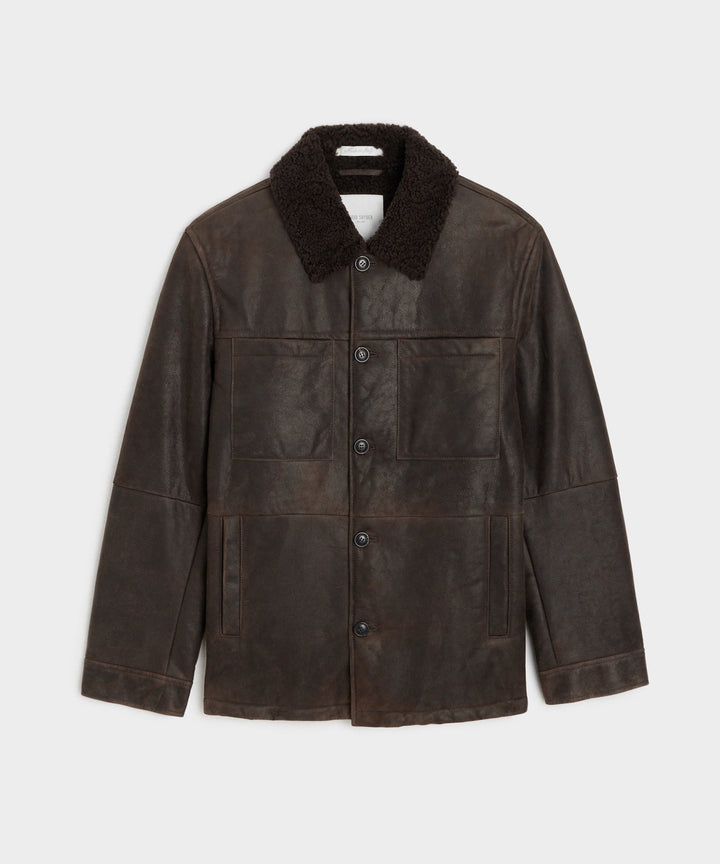 Grey | Veste Chore en cuir et shearling pour homme