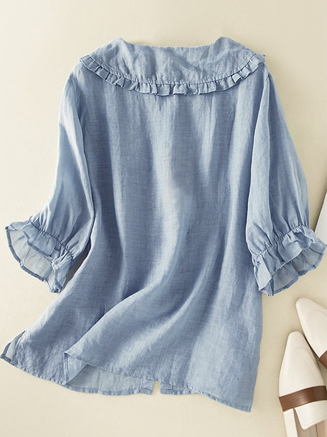 Linette de coton pour femmes Loose Peter Pan Ruffles Coule 3