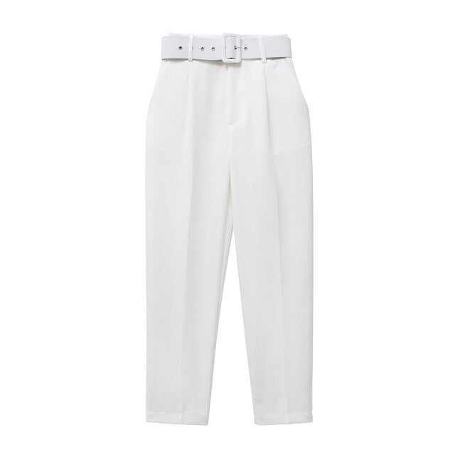 Mikhaela | Pantalon taille haute avec ceinture pour femmes