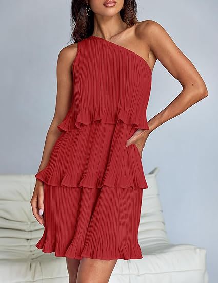 Maelynn - Robe mini élégante asymétrique à une épaule avec volants superposés