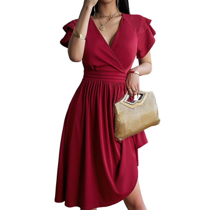 Shantelle | Robe à manches courtes à col en V de couleur unie pour femmes