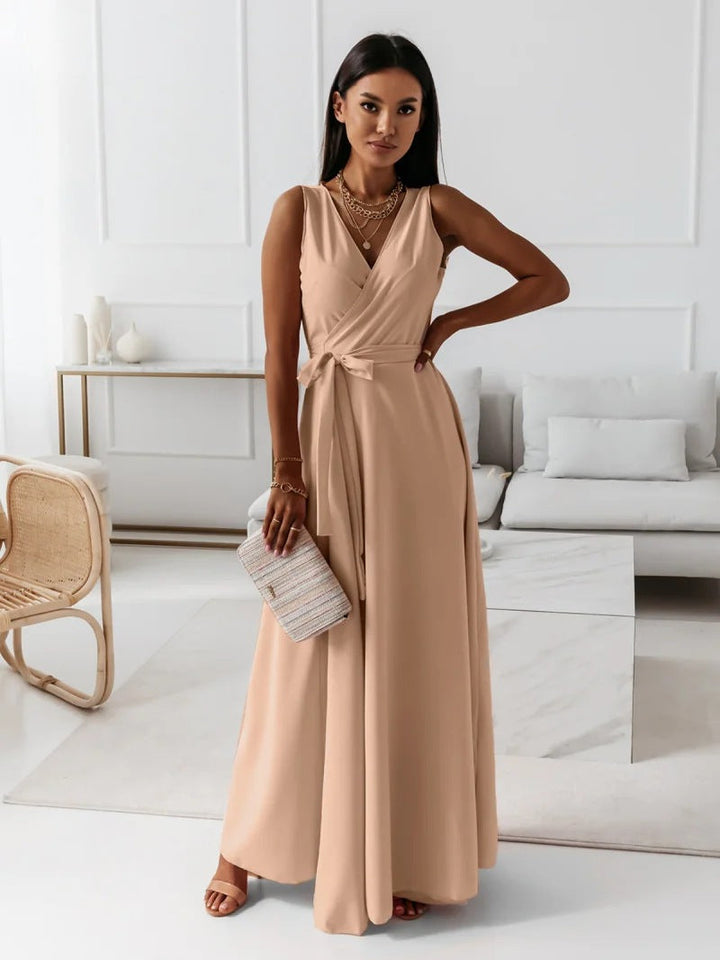 Agatha | robe longue unie pour femme avec col en V