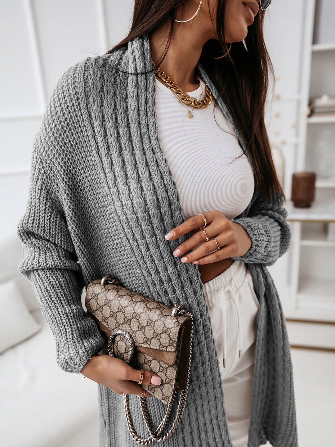 Shanaya - Long cardigan élégant en maille côtelée