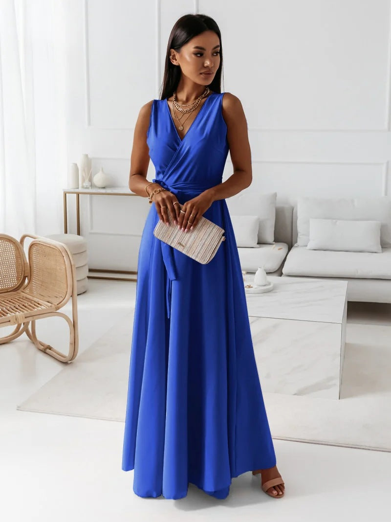 Agatha | robe longue unie pour femme avec col en V