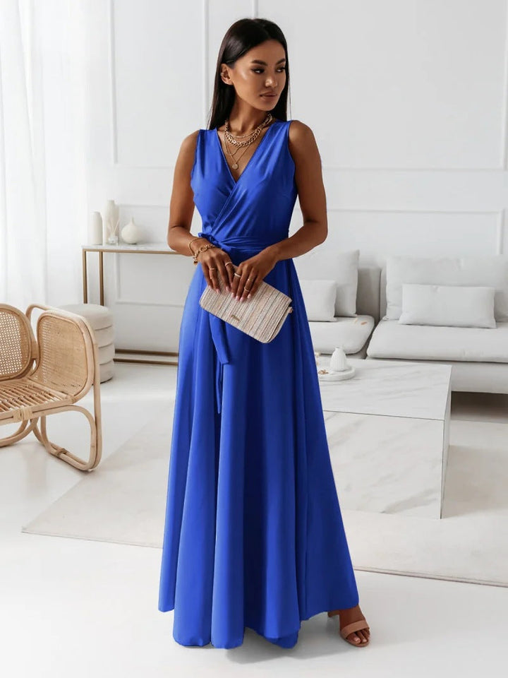 Agatha | robe longue unie pour femme avec col en V
