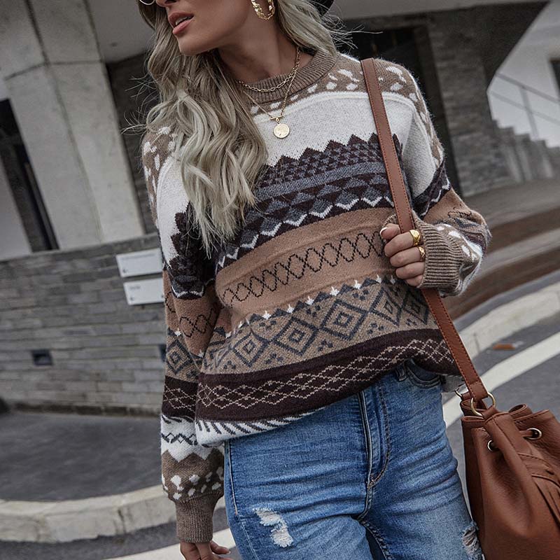 Afron | Pull géométrique vintage pour femmes