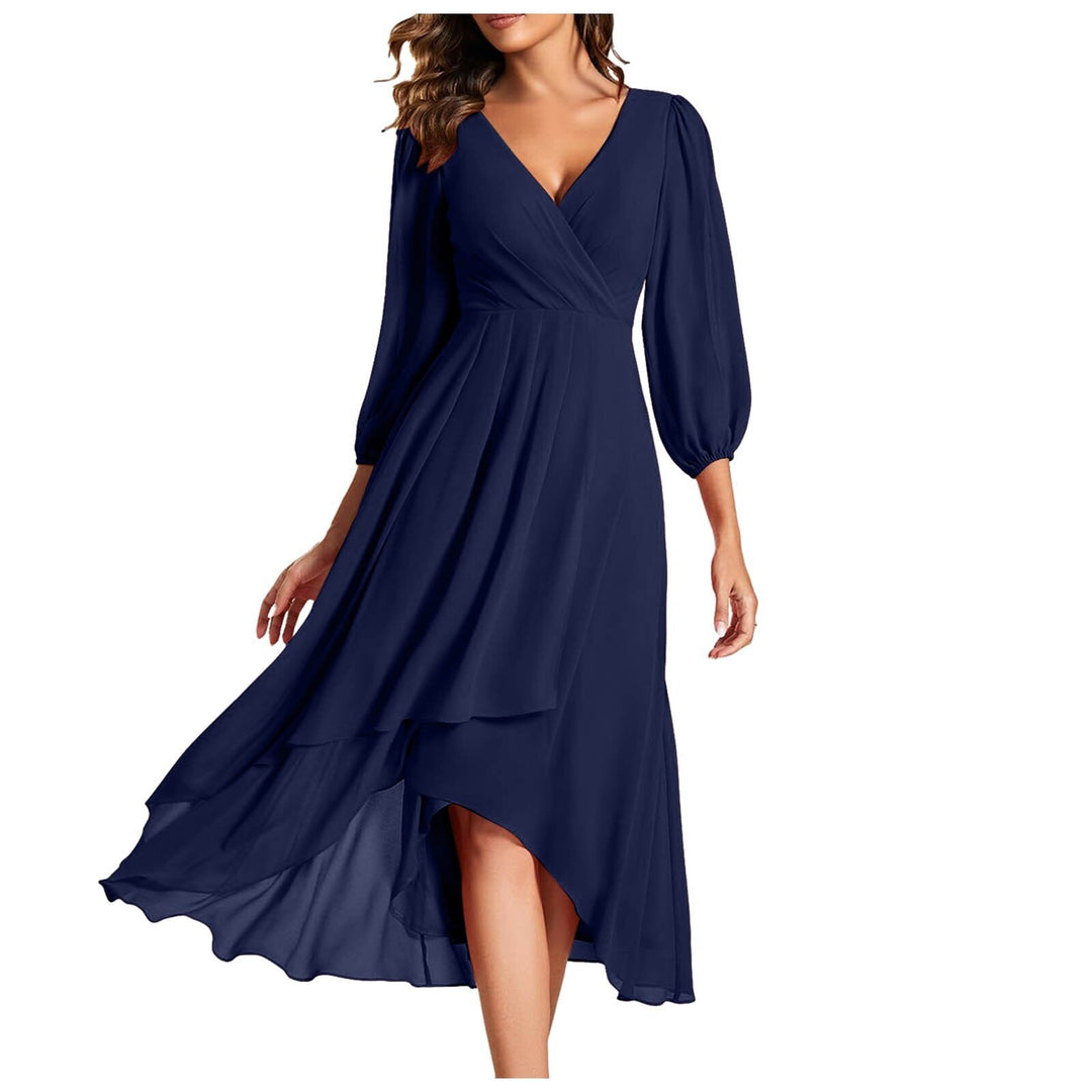 Narelle - Robe élégante ample à col V manches longues