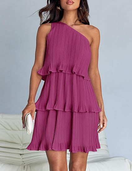 Maelynn - Robe mini élégante asymétrique à une épaule avec volants superposés