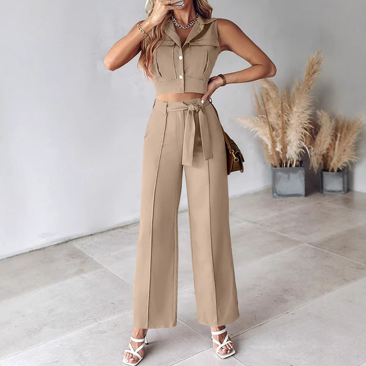 Anna - Ensemble stylé crop top sans manches et pantalon taille haute