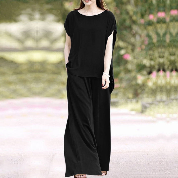 Alessandra - Ensemble décontracté blouse ample et pantalon large taille haute