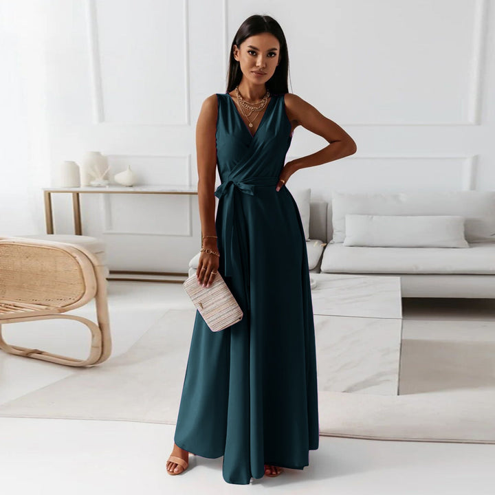 Agatha | robe longue unie pour femme avec col en V