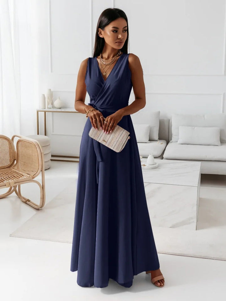 Agatha | robe longue unie pour femme avec col en V