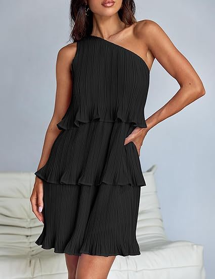 Maelynn - Robe mini élégante asymétrique à une épaule avec volants superposés