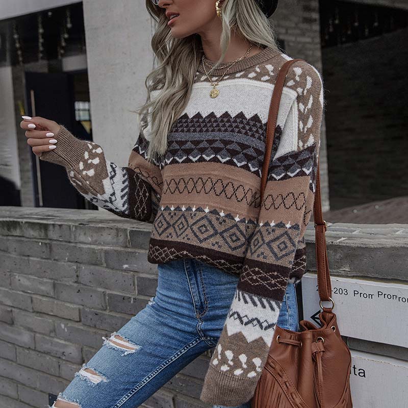 Afron | Pull géométrique vintage pour femmes