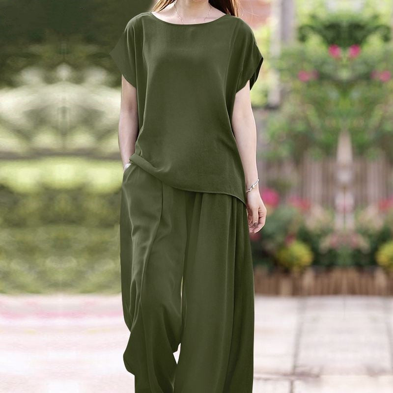 Alessandra - Ensemble décontracté blouse ample et pantalon large taille haute