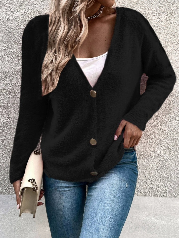 Reinette - Cardigan Décontracté en Maille Col V Boutonné