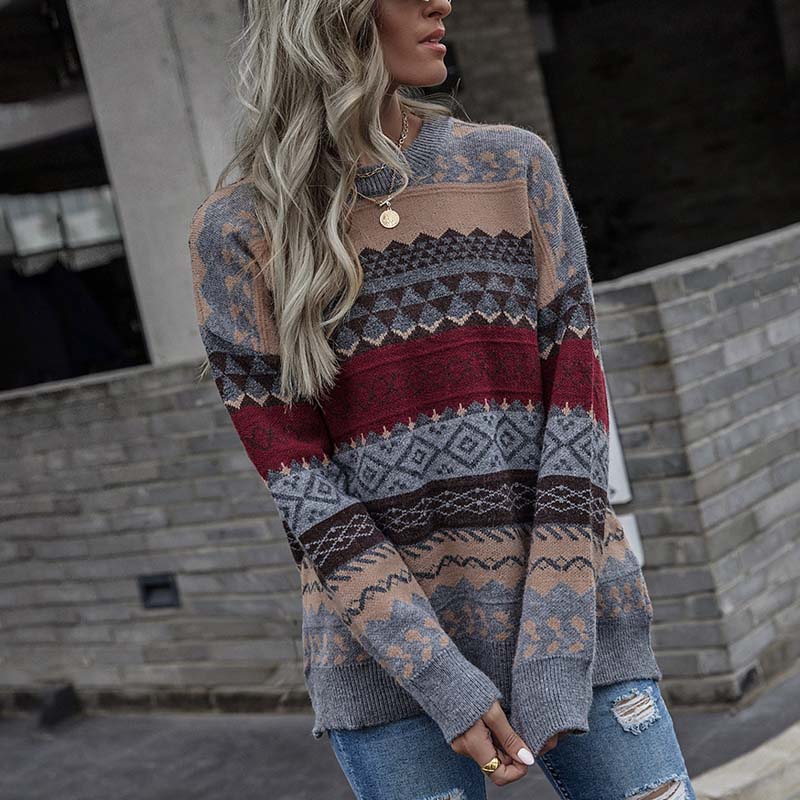 Afron | Pull géométrique vintage pour femmes