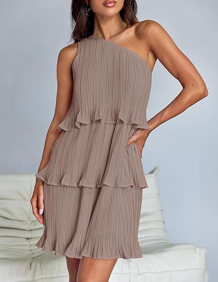Maelynn - Robe mini élégante asymétrique à une épaule avec volants superposés