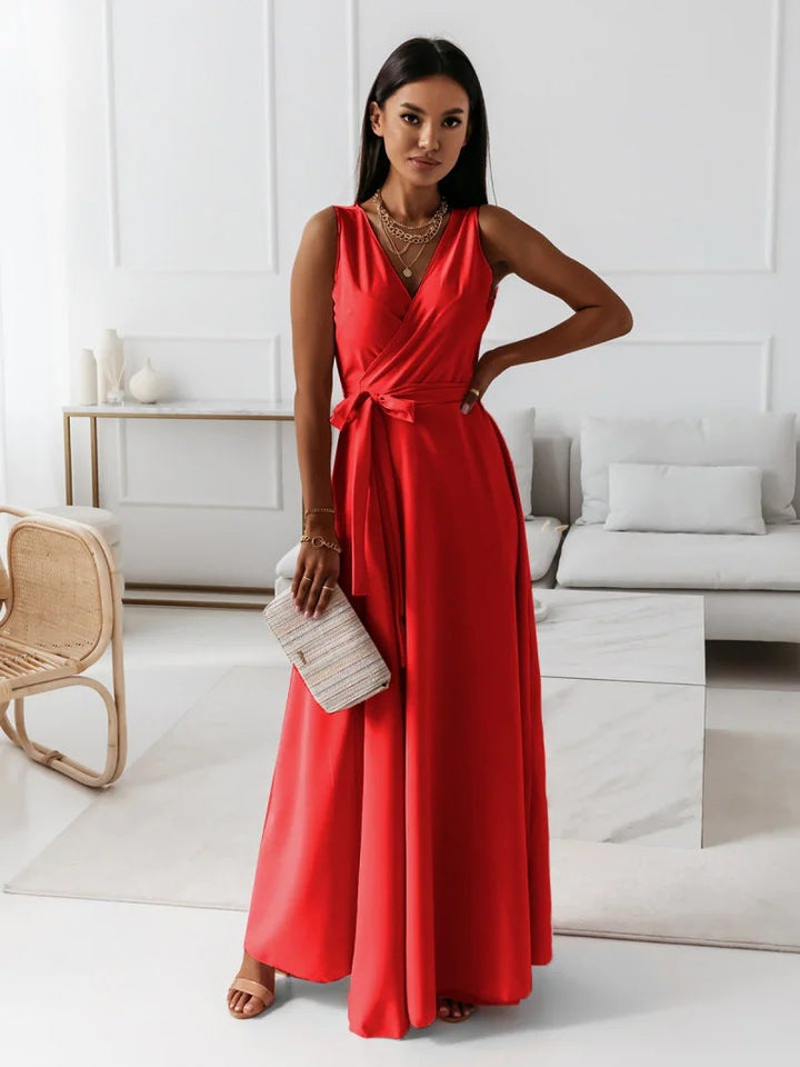 Agatha | robe longue unie pour femme avec col en V